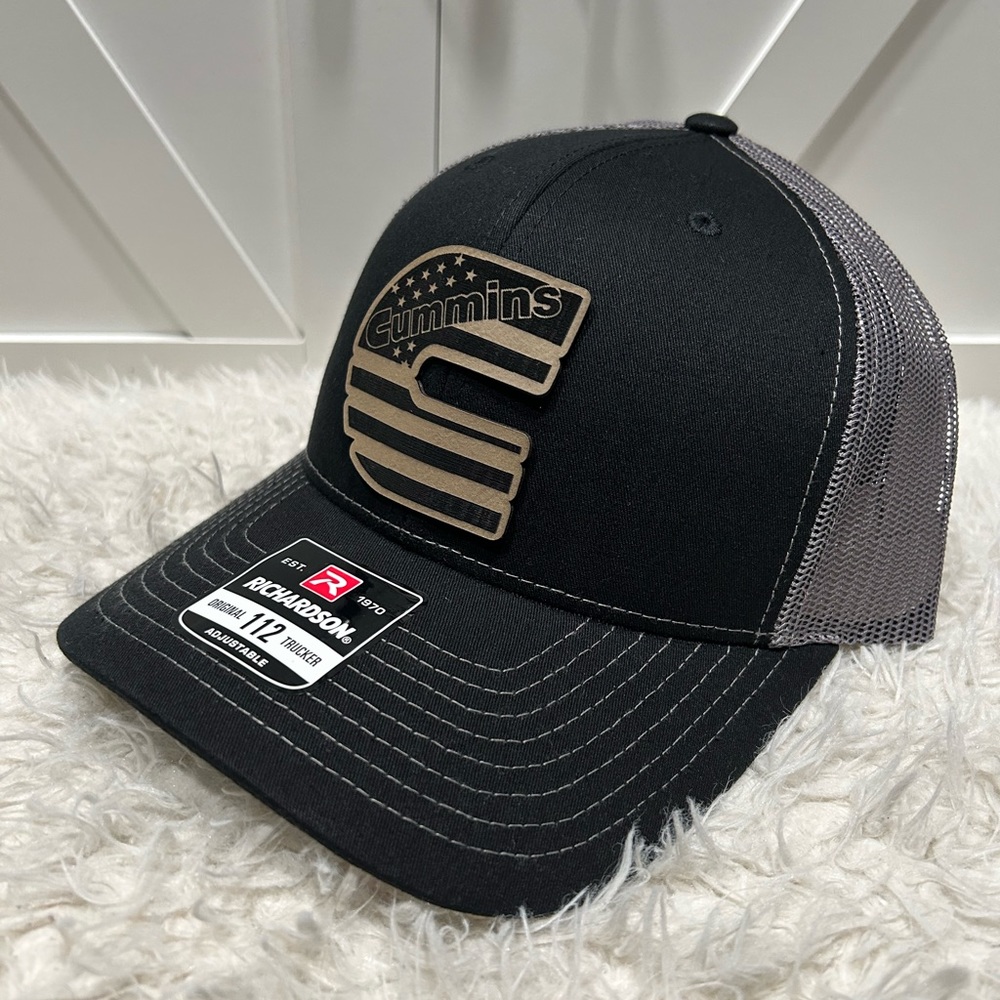 Cummins laser engraved Richardson 112 trucker hat.